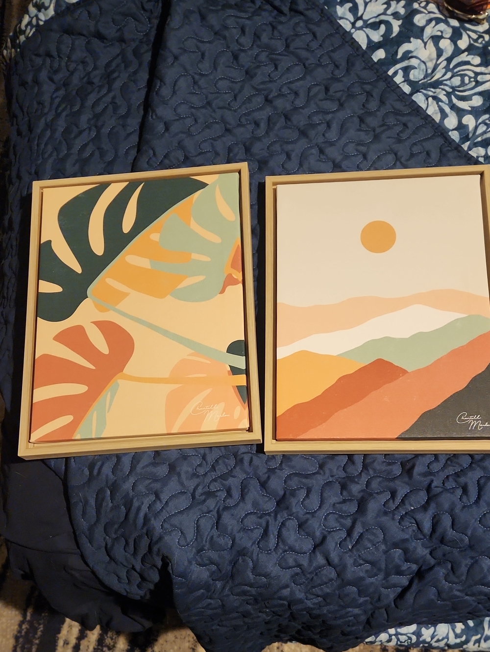 Framed Tropical Leaf and Sunset Abstract Wall Art - Multi-Color